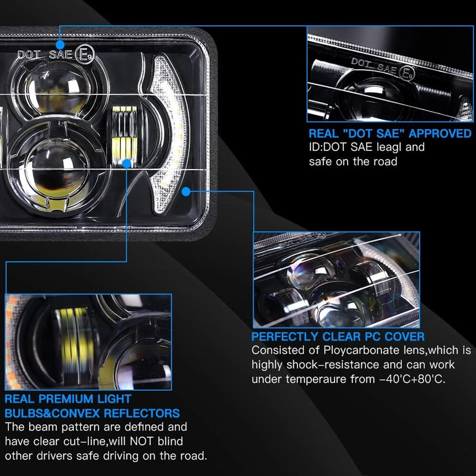 Faros LED Fit 2002-2022 para Western Star 4900SA 4900SB más brillantes 4 piezas 4x6" Foto 4 de 4