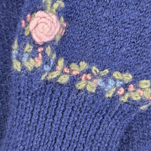 Deans Of Scotland 100% Wool Womens Blue Sweater W/ Floral Needlepoint Size Xl - Picture 5 of 23