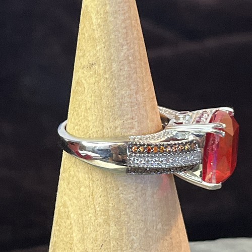 Stunning Volcanic Quartz, Lotus Garnet, White & Chocolate Zircon Platinum Ring 8 - Picture 14 of 19