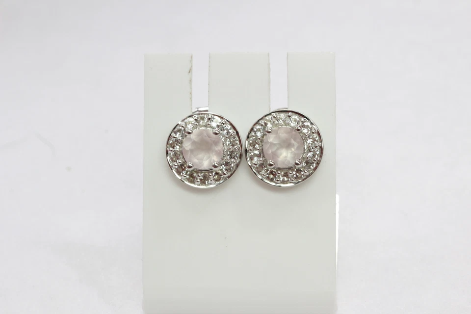 Nobile 1,05 Carati Quarzo Rosa Topazio Bianco Orecchini 925 Argento - Immagine 2 di 4