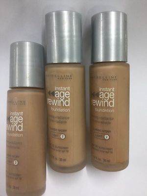 3 X Maybelline Instant Age Rewind Foundation CLASSIC IVORY (LIGHT-2)Silver c cap