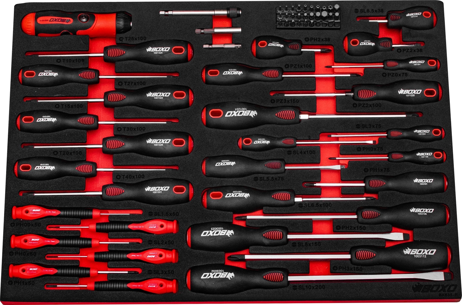 Boxo BX635-R Master Screwdriver Set In Foam - 65 Piece