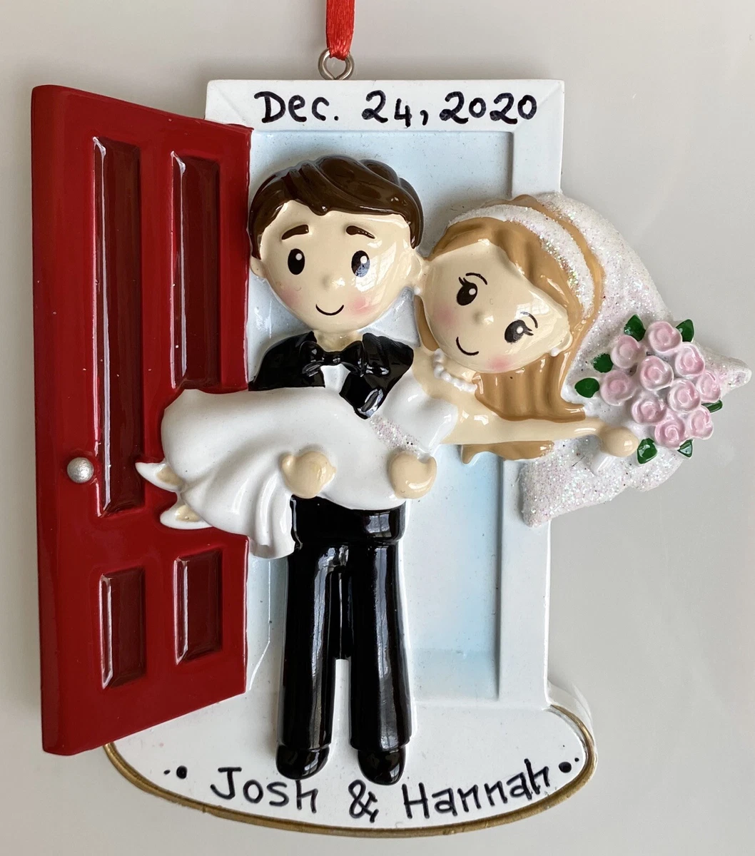 Just married personalized wedding christmas ornament deals