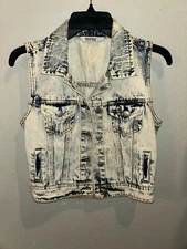 Vintage Acid Wash Denim Vest -- Highway Jeans -- Sleeveless Grunge Y2K Style