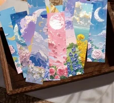 30 PC Bookmark Set Floral Oil Painting Art Moon 1.5" x 6" New Free Ship 195