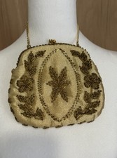 Vintage Gold Glass Beaded Evening Bag Hong Kong Satin Lining