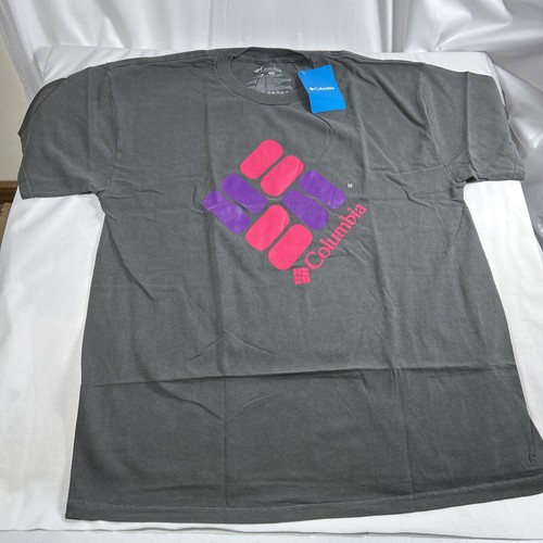 Men’s Size Medium Columbia Sportswear Tshirt Gray Pink Purple Logo Cotton NWT