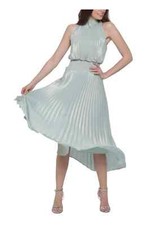 Xscape Pleated Sleeveless Turtle Neck Midi Evening Sheath Dress Mint Sz 12 NWOT