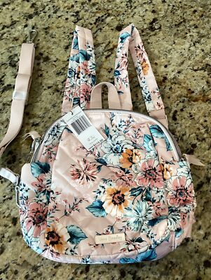 Vera Bradley Performance Twill Convertible Small Backpack Peach Blossom Bag  NWT
