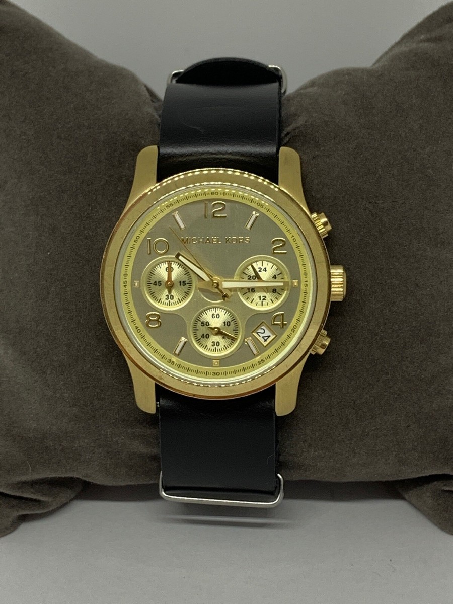 Michael Kors MK5055 Unisex Black Leather Analog Gold Dial  display picture 2