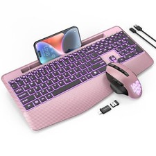 Wireless Keyboard and Mouse Backlits, Wrist Rest, Jiggler Mouse, Rechargeable...