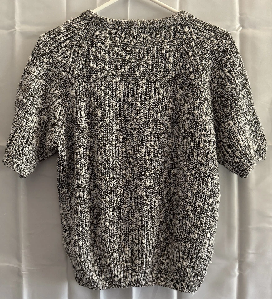 Винтажный женский черно-белый вязаный свитер с коротким рукавом Yarnworks средний размер - Изображение 3 из 3