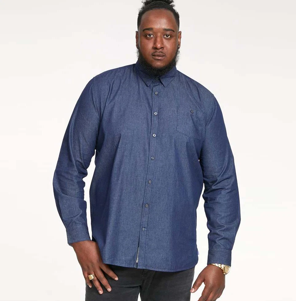 Mens D555 Jacob Long Sleeve Denim Shirt in Navy 3XL 4XL 5XL 6XL