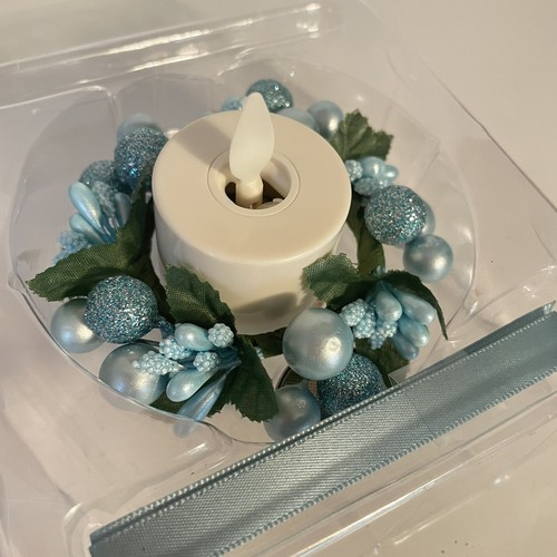 Bougie à thé sans flamme Luminara avec anneau de bougie paillettes bleu baie et télécommande - Photo 2/6