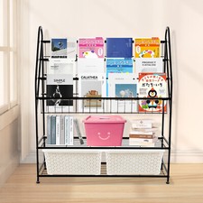 5 Tiers Bookshelf Steel Bookcase, Freestanding Books Toys Organizer 38.2" Black