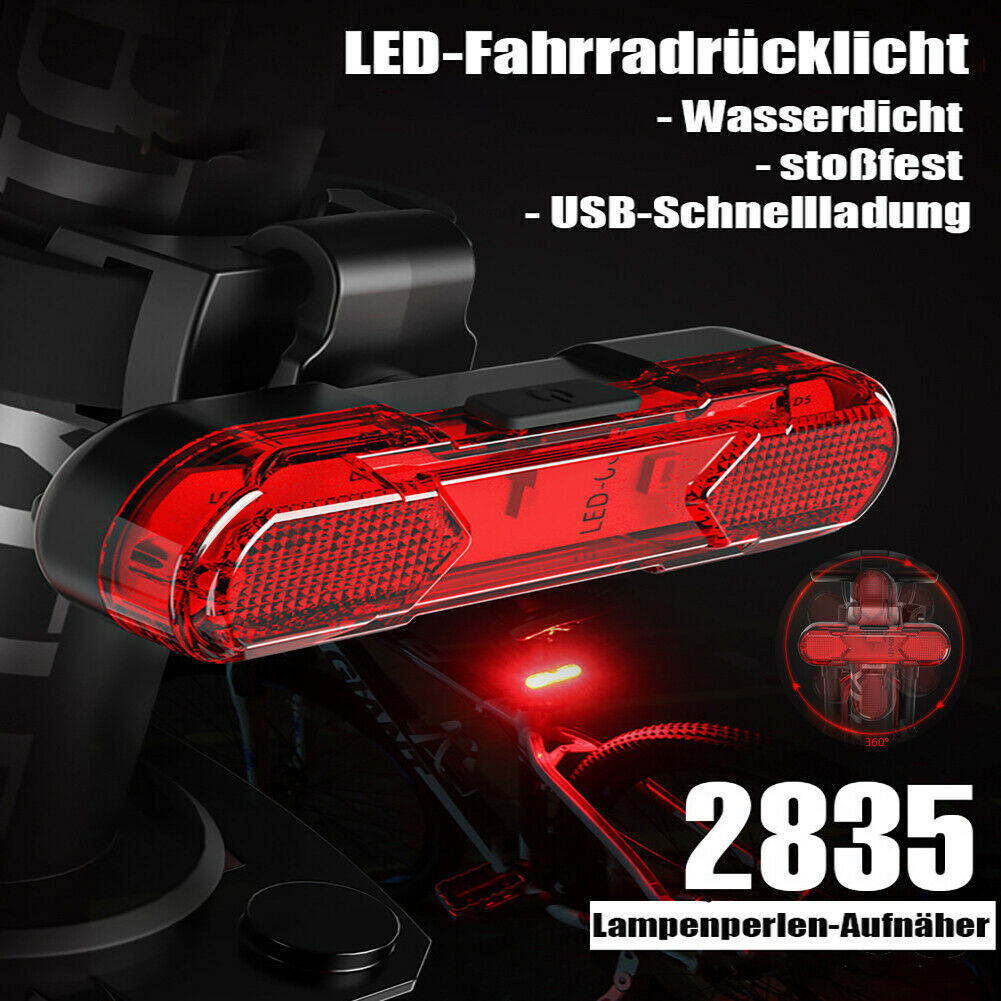 LED Bicycle Cycling Tail Light USB Rechargeable Bike Rear Warning Light 6 Modes