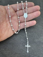 Collar de cadena brillante rosario de 4 mm de plata de ley 925 italiana TODOS LOS TAMAÑOS