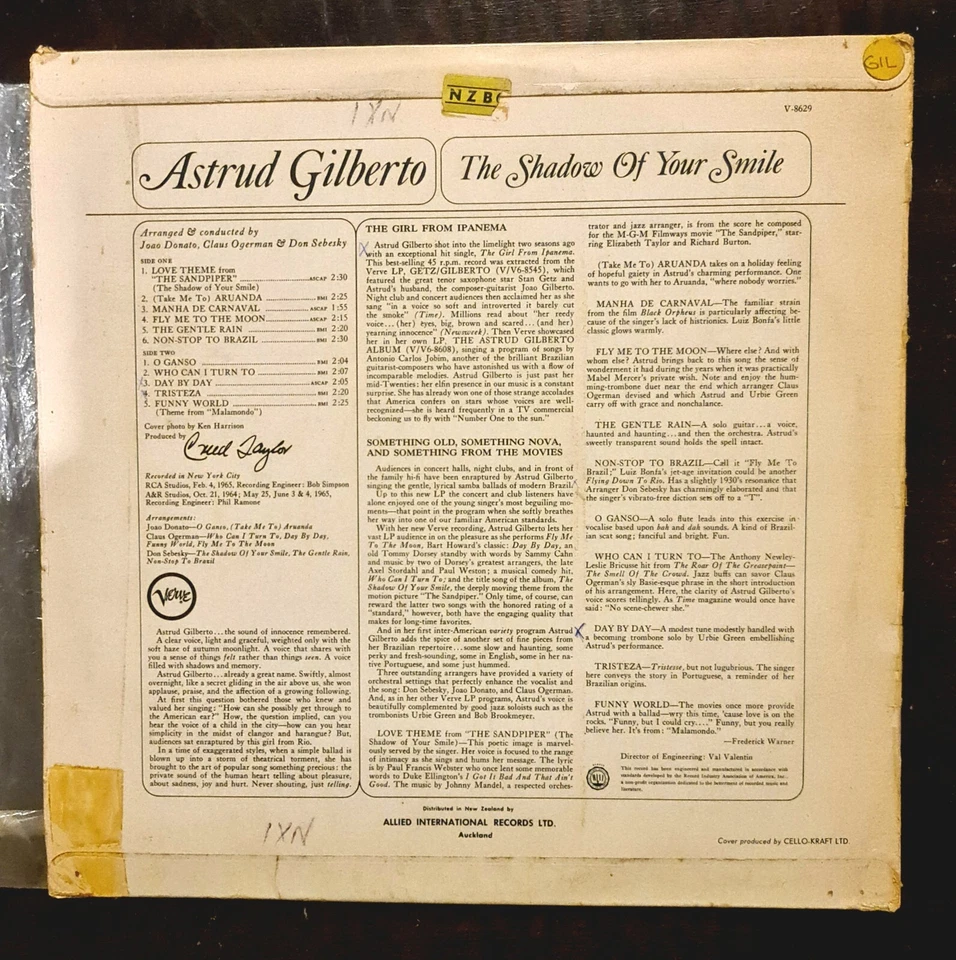 Astrid Gilberto , The Shadow Of Your Smile, 1985 Vinyl LP - Image 2 of 2