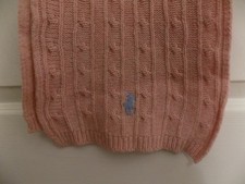 Ralph Lauren Cable Knit Wool Blend Scarf Baby Pink Preppy Academia Classic Pony