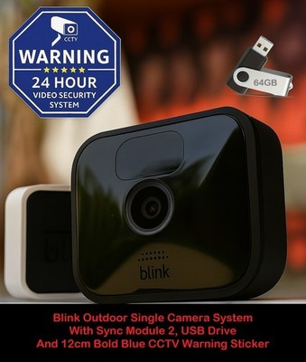 Blink Outdoor Single Wireless HD Überwachungskamera System: 64GB USB + CCTV Aufkleber