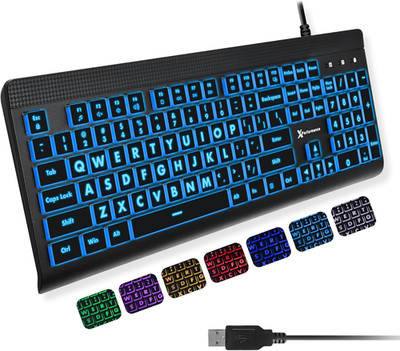 X9 Large Print Backlit Computer Keyboard - Easy to See Big Letters - Lighted USB