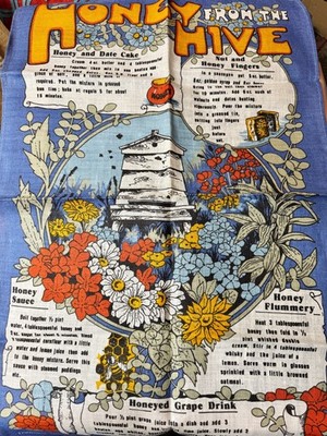 VINTAGE HONIG AUS DEM BIENENSTOCK REZEPT GESCHIRRTUCH BIENEN BLUMEN LANDHAUSKÜCHE
