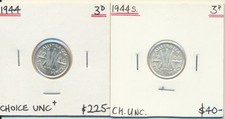 Australia: 1944 &1944-S KGVI Threepence 3d Choice UNC nice (2)