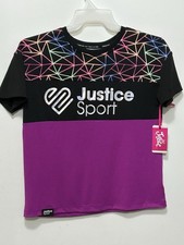 NWT Justice Sport Girls Size L 12/14 Active Shirt Top Multicolor Logo