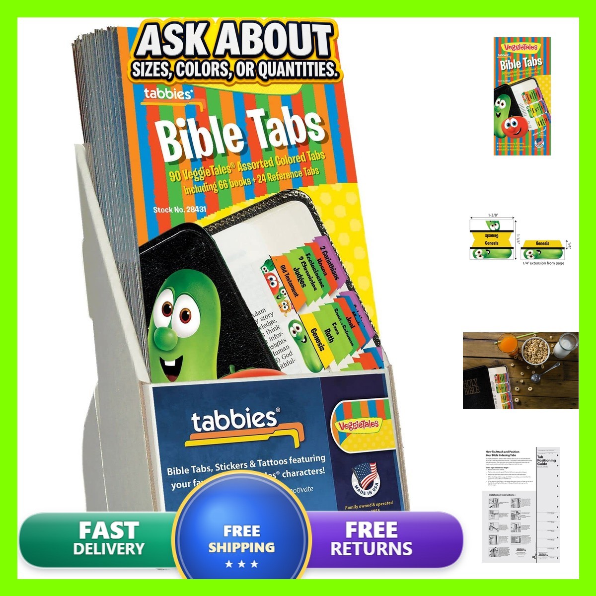 Tabbies VeggieTales Laminated Bible Tabs 20-Pack 1x1/4in