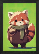 Cute Red Panda with Backpack Framed Wall Art Poster Canvas Print Picture