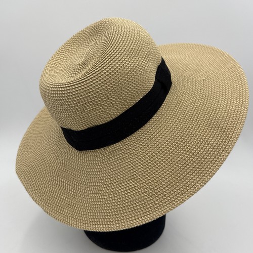 Solar Escape Fedora Wide Brim Panama Sun Hat SPF Beige Black Adjustable A2 - Picture 4 of 9