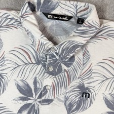 Travis Mathew Polo Shirt Mens Large White Gray Leaf Print Short Sleeve Shirt