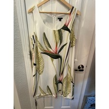 Ann Taylor Shift Dress White Tropical Bird of Paradise Floral Sleeveless Mini