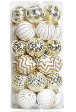 30PCS Christmas Balls Ornaments,60MM Gold White Painted Shatterproof Festive ...