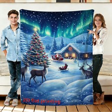 Christmas Santa Reindeer Flannel Blanket Soft Cozy Throws Napping Travel Use