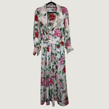 Victoria's Secret Robe Women P/S White Floral Gold Label Lace Satin Maxi Vintage
