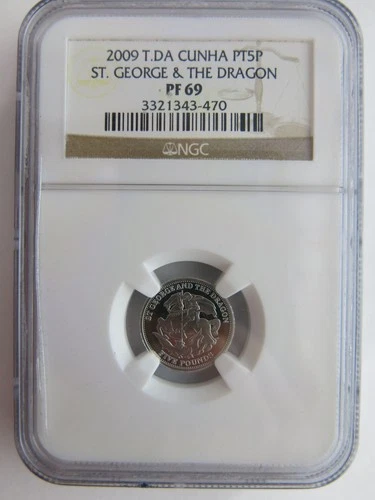 2009 1/10 oz Platinum Tristan da Cunha NGC PF69 5 P St George & Dragon coin
