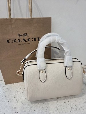 Coach Mini Rowan Crossbody Bag Leather CV404 Gold Chalk Handbag