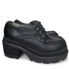 Vintage 90s Candies Platform Shoes Chunky Heel Black Leather Oxford Lug Womens 9