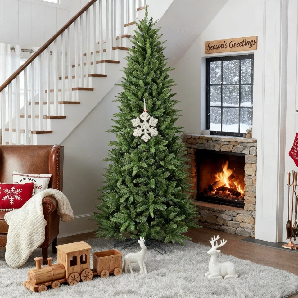 7 ft Slim Pencil Skinny Artificial Christmas Tree with 1180 Branch Tips Green - Image 4 of 4