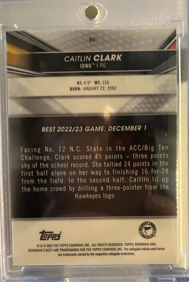 2022-23 Bowman University cromo Caitlin Clark #50 Foto 2 de 2