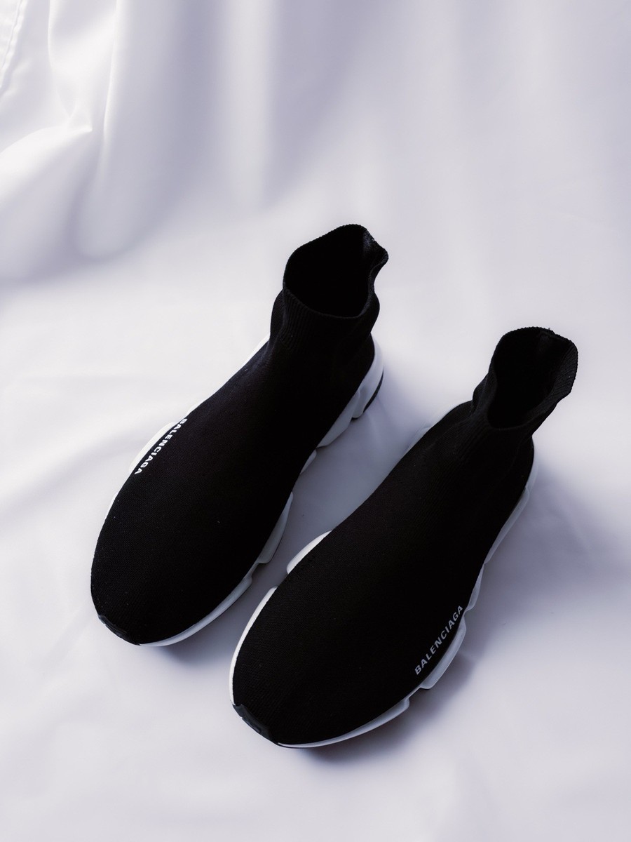 Balenciaga Speed Trainer Knit Black White Mid Top Lightweight