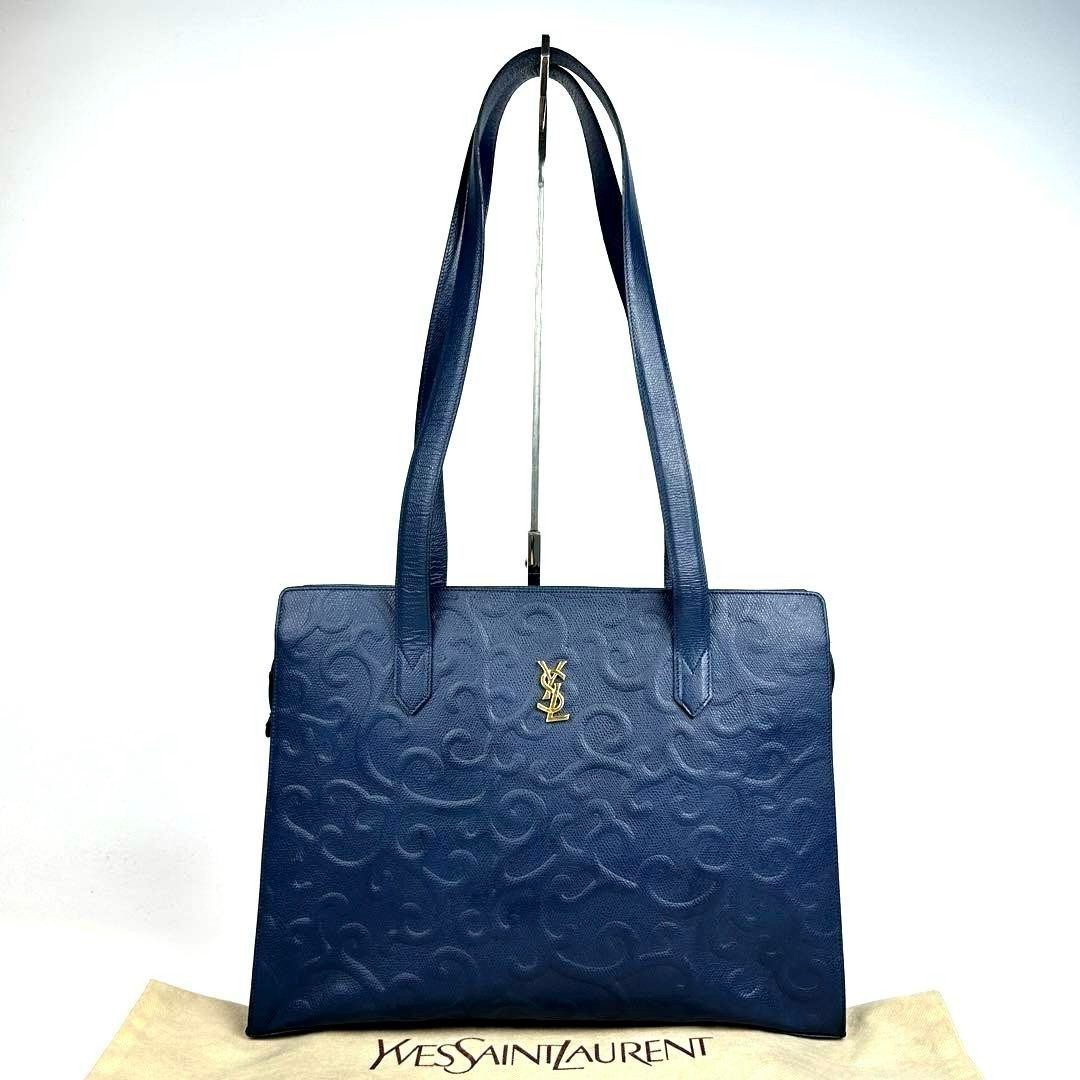 Borsa a tracolla Yves Saint Laurent logo tote pelle navy usata delicatamente originale JPN