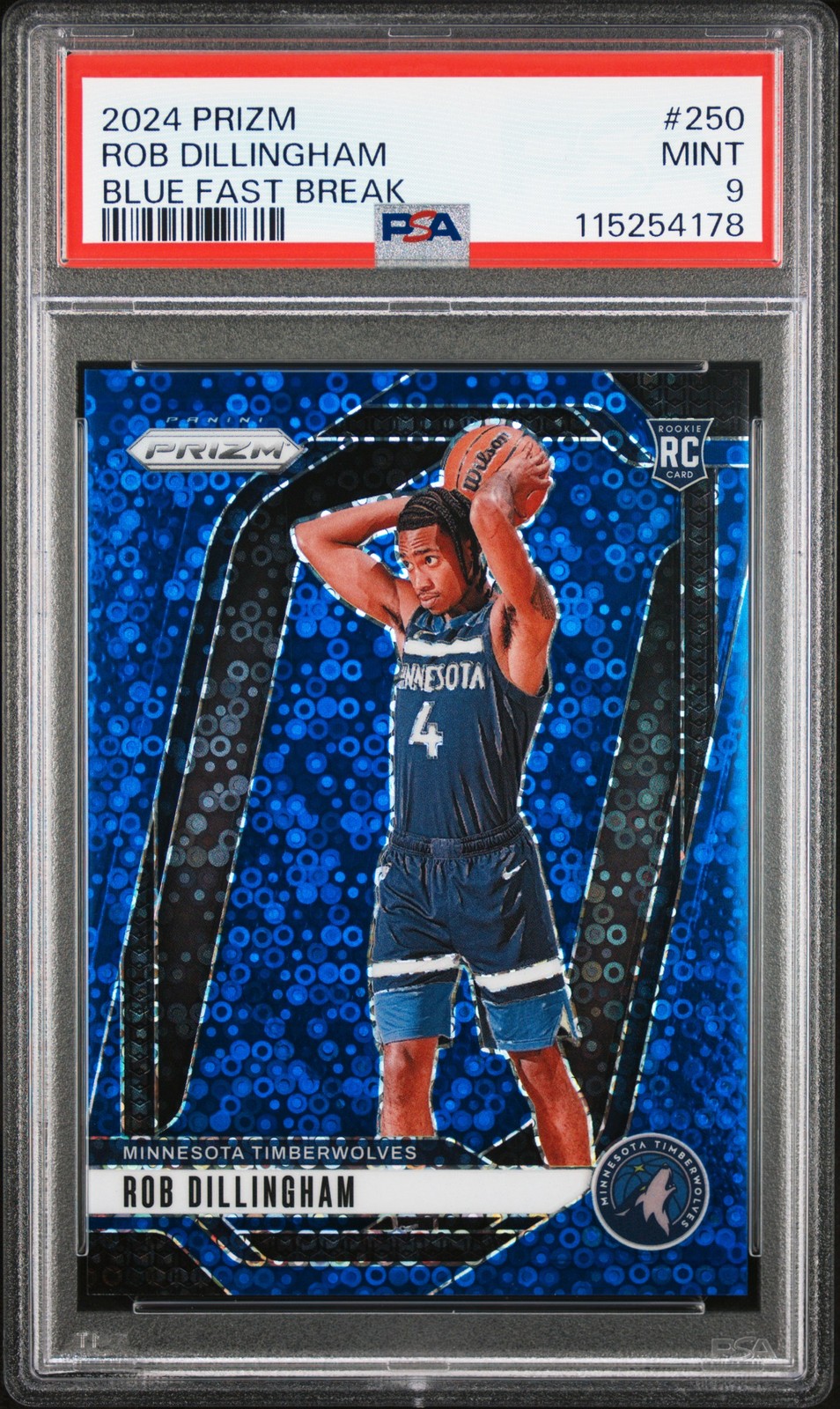 2024 PANINI PRIZM BLUE FAST BREAK #250 ROB DILLINGHAM 44/150 PSA 9