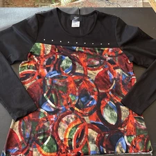 Libra Womens medium Multicolor Abstract Long Sleeve Tunic Blouse Top