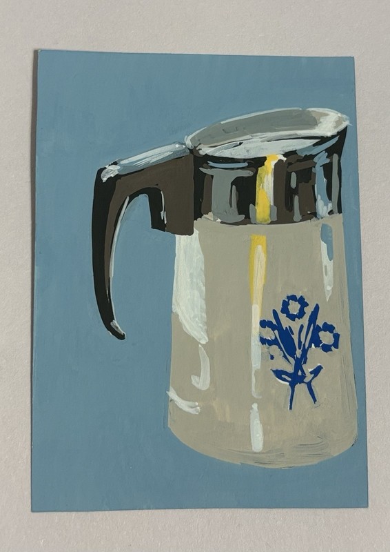 ACEO Original Coffee Pot Drawing on Paper Acrylic Marker on Colored Pencil Paper