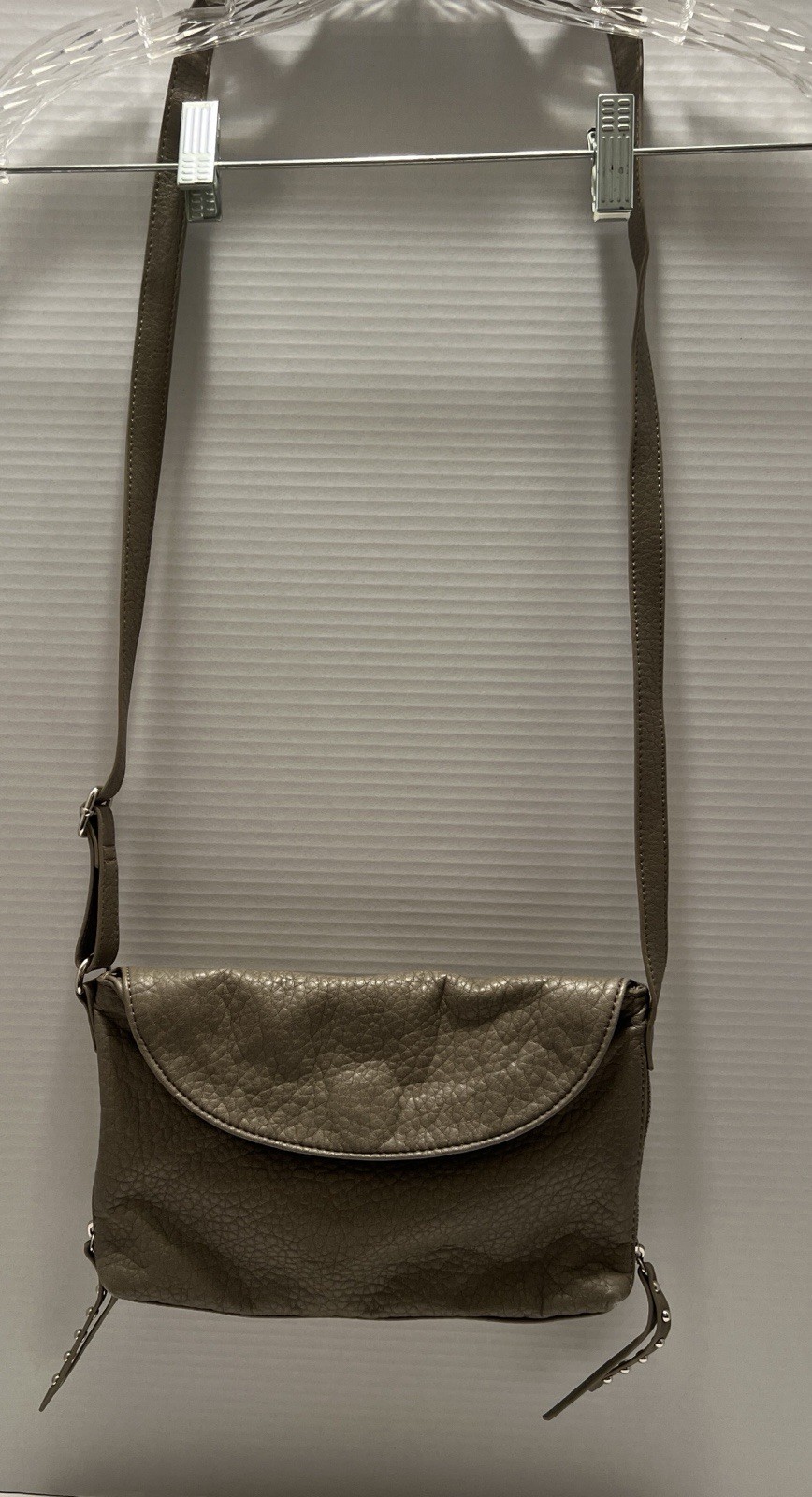Mossimo Toupe Faux Leather Crossbody Bag Fold-over Flap With Studded Pulls NWOT
