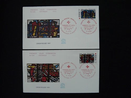 FDC France 1981 (x2) art stained glass windows Red Cross (1)