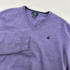 Brooks Brothers Mens V Neck Sweater Purple Merino Wool Size M Logo Preppy