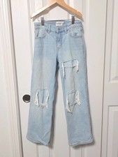Abercrombie kids High rise wide leg distressed jeans Size 9/10, light blue